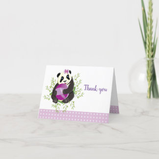Cute Panda Bear Blush Pink Dots Baby Shower Thank  You Card