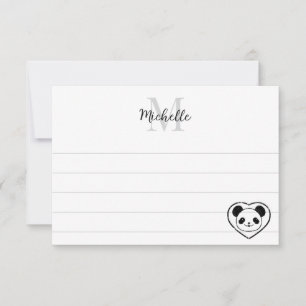 Cute Panda Bear Cartoon Custom Lined Monogram Card