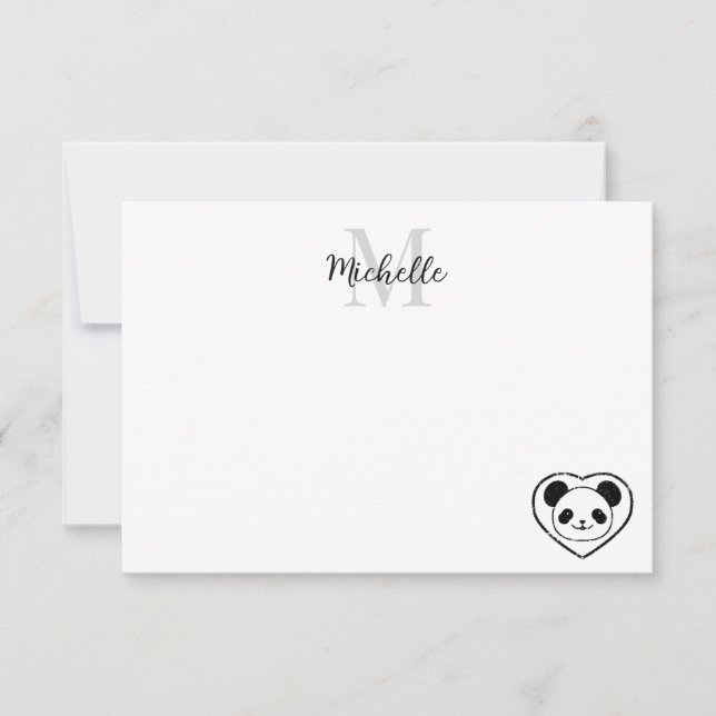 Cute Panda Bear Cartoon  Custom Monogram Card (Front)