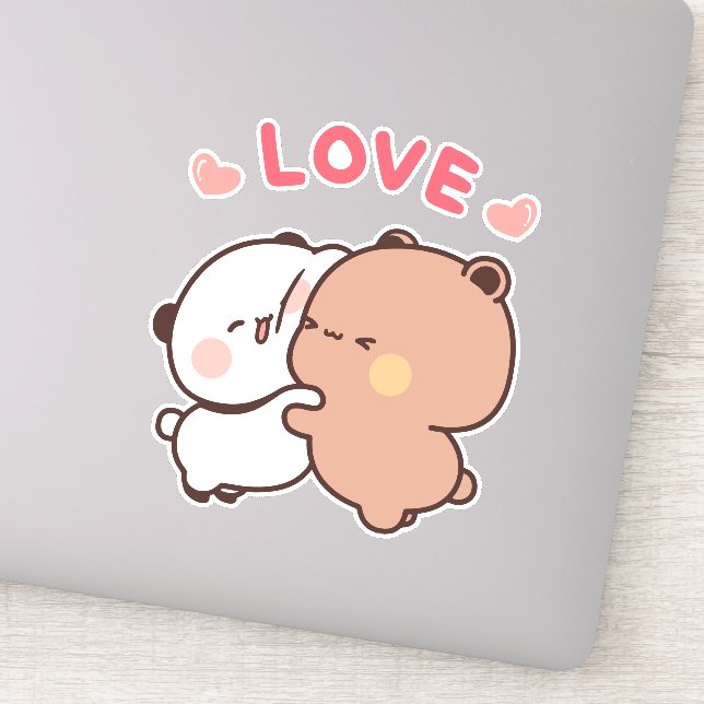 Cute Panda bear couple, bubu and dudu hugs love (Detail)
