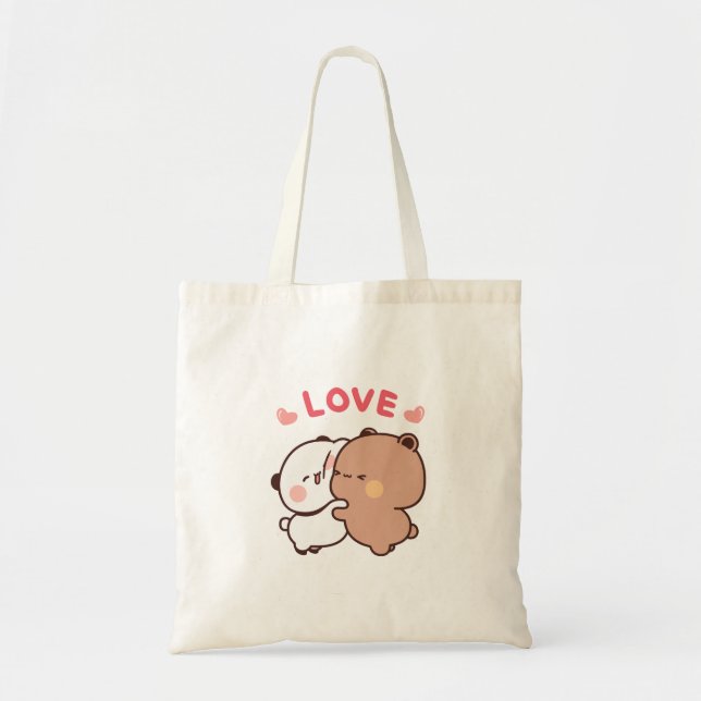 Cute Panda bear couple, bubu and dudu hugs love Tote Bag (Front)