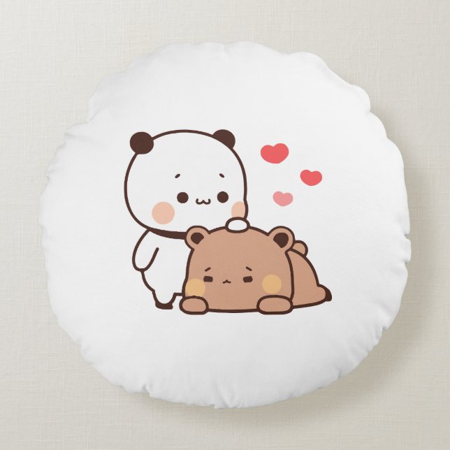 Cute Panda bear couple hugging, bubu and dudu love Round Cushion (Front)