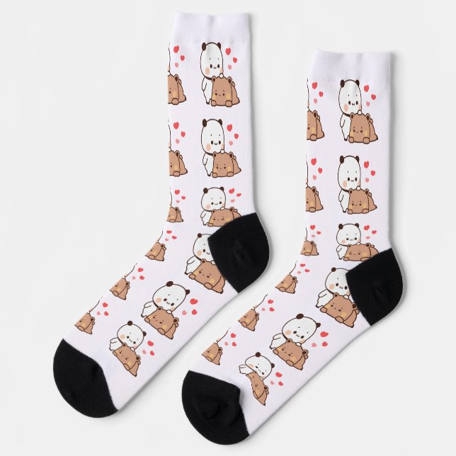 Cute Panda bear couple hugging, bubu and dudu love Socks (Left)