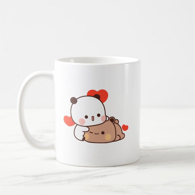 Cute Panda bear couple hugin, bubu and dudu love Coffee Mug (Left)