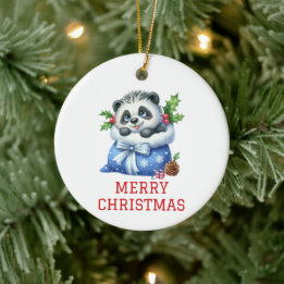 Cute Panda Bear Cub Christmas Ceramic Ornament