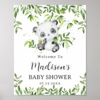 Cute Panda Bear Cub Greenery Baby Shower Welcome