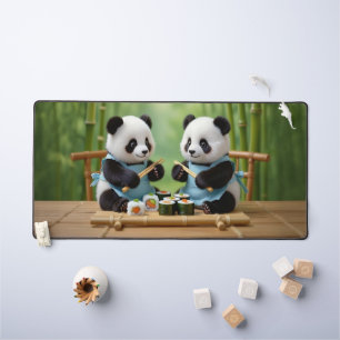 Cute Panda Bear Cubs Preparing Sushi Desk Mat