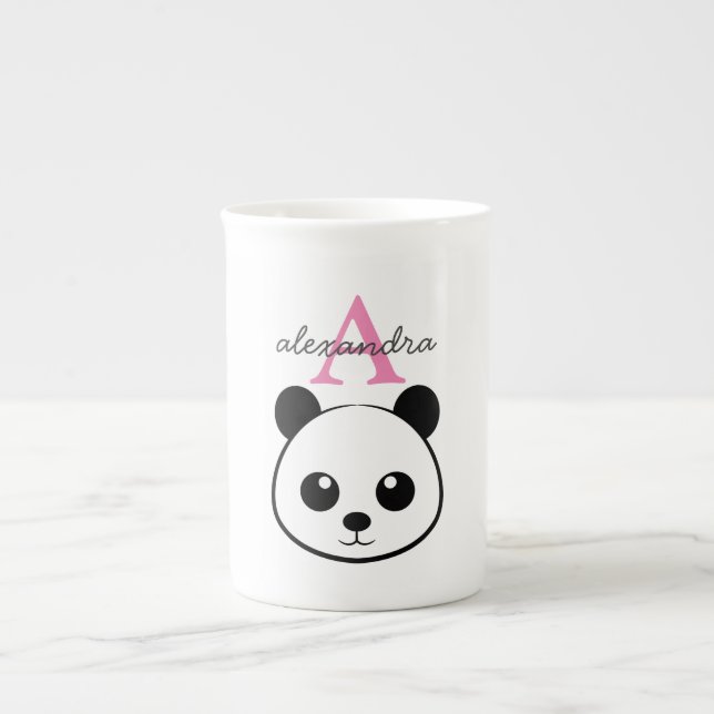Cute panda bear custom Monogram  Bone China Mug (Front)