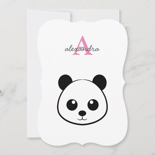 Cute panda bear custom Monogram  Card (Front)