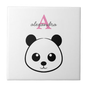 Cute panda bear custom Monogram Ceramic Tile