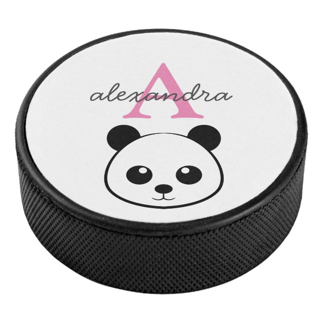 Cute panda bear custom Monogram  Hockey Puck (3/4)