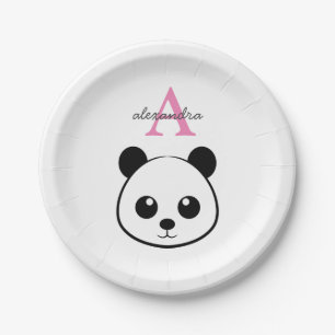 Cute panda bear custom Monogram Paper Plate