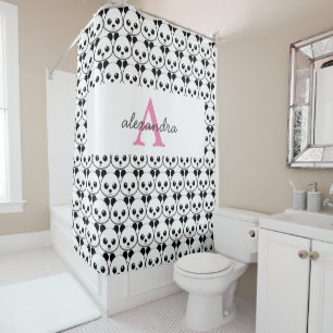 Cute panda bear custom Monogram  Shower Curtain