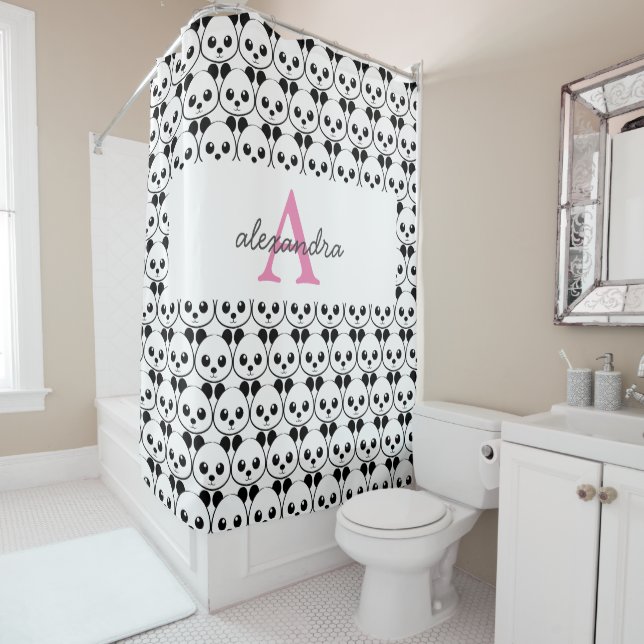 Cute panda bear custom Monogram  Shower Curtain (In Situ)