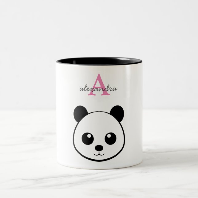Cute Panda Bear Custom Monogram Two-Tone  Coffee Mug (Center)