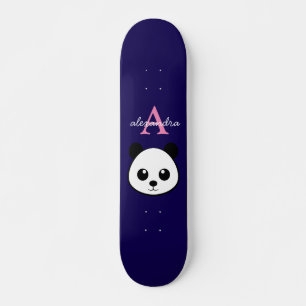 Cute Panda Bear Custom Monogram violet Background Skateboard