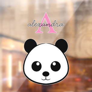 Cute Panda Bear Custom Monogram Window Cling 