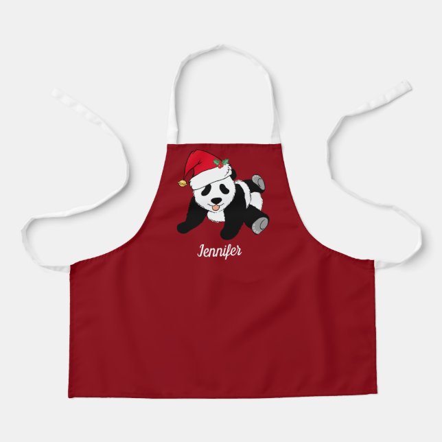 Cute Panda Bear Custom Red Kids Christmas Apron (Front)