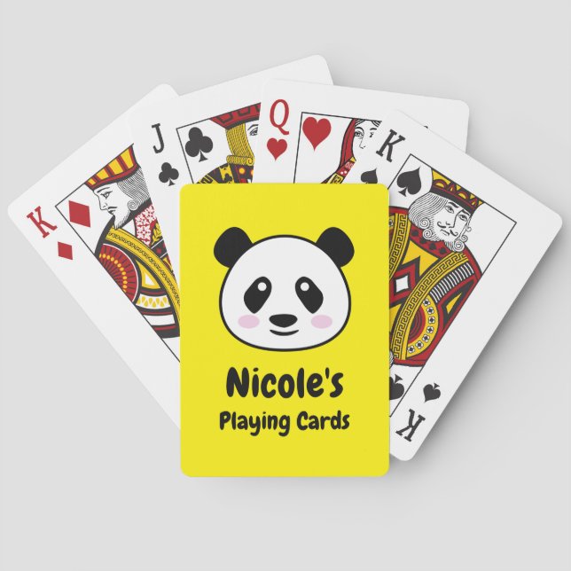 Cute panda bear drawing custom name kid's playing cards (Back)