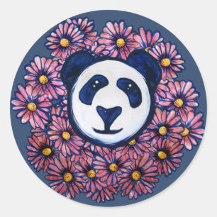 Cute Panda Bear Floral Artwork Fun Pandas Bears Classic Round Sticker