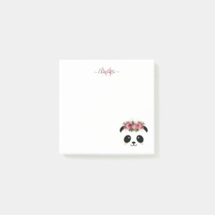 Cute panda bear floral personalised monogram  post-it notes