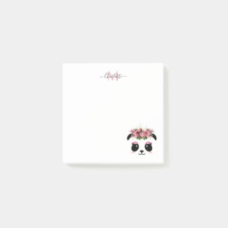 Cute panda bear floral personalised monogram post-it notes