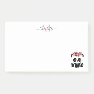 Cute panda bear floral personalised monogram  post-it notes