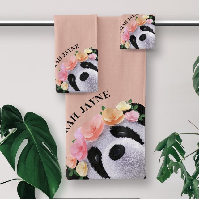 Cute Panda Bear Girl Peach Custom Bath Towel Set (Creator Uploaded)