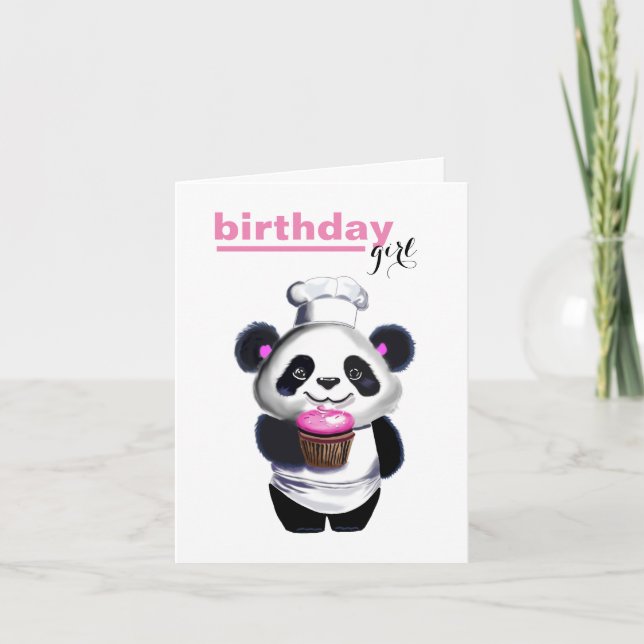 Cute Panda Bear Girl's Birthday  Holiday Card (Front)