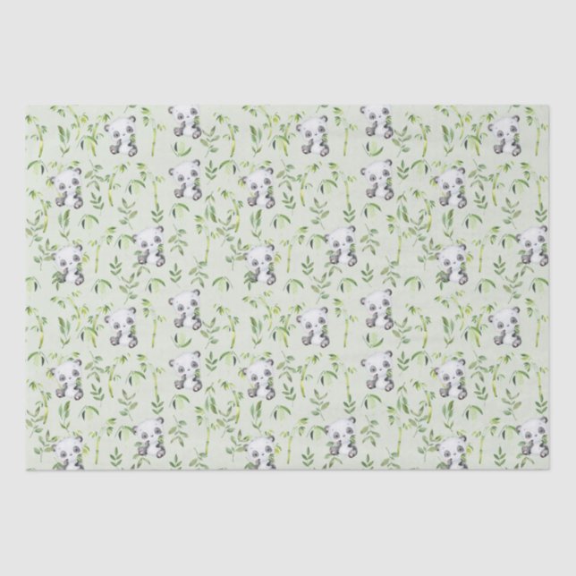 Cute Panda Bear Green Bamboo Greenery Decoupage Tissue Paper (Front)