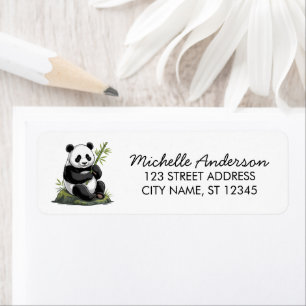 Cute Panda Bear Greenery Bamboo Return Address     Label