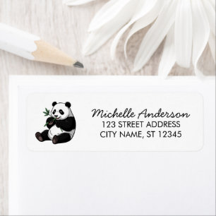 Cute Panda Bear Greenery Bamboo Return Address     Label