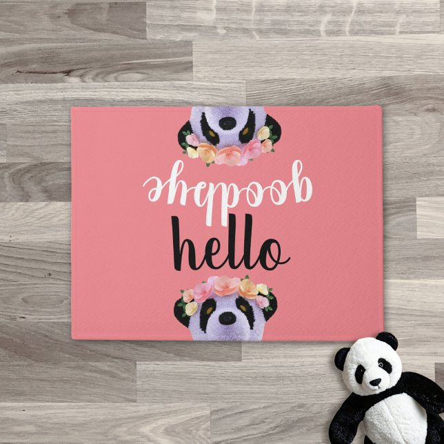 Cute Panda Bear Hello Goodbye Coral Pink Doormat (Cute Panda Bear Hello Goodbye Coral Pink Doormat just for you)