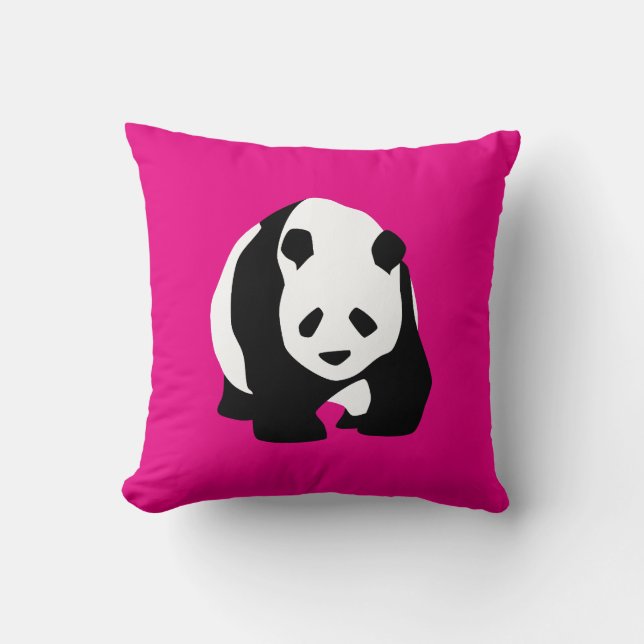 Cute Panda Bear Hot Pink Fuchsia Zoo Wildlife Gift Cushion (Front)