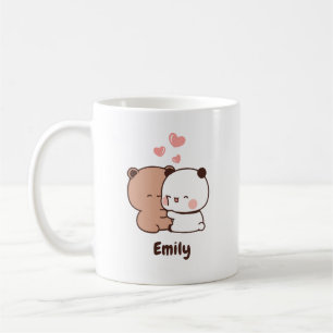 Cute Panda bear huging love, Personalized Name Coffee Mug