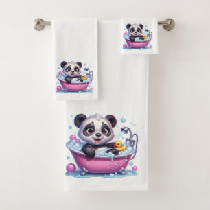 Cute Panda Bear in a Bubble Bath Towel Set