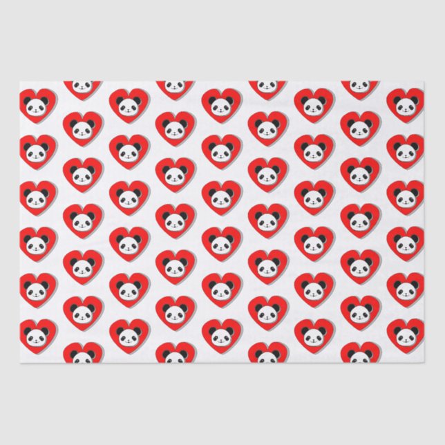 Cute Panda Bear In Red Heart Tissue Paper (Front)