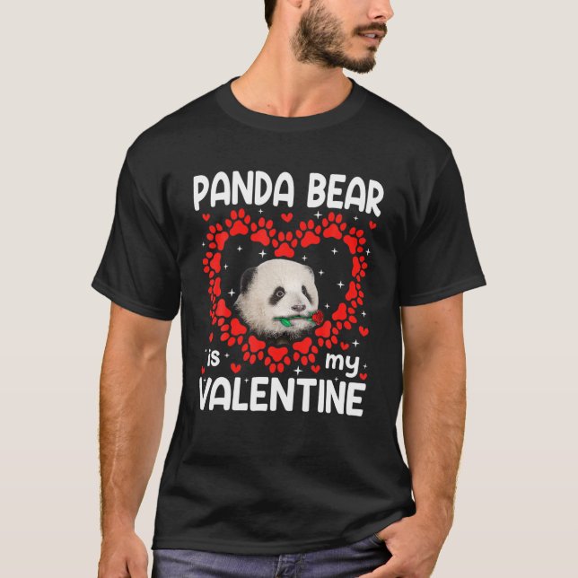Cute Panda Bear Is My Valentine Heart Animals Love T-Shirt (Front)