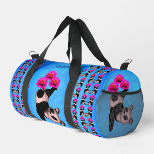 Cute Panda Bear Juggling Pink Flowers Duffle Bag
