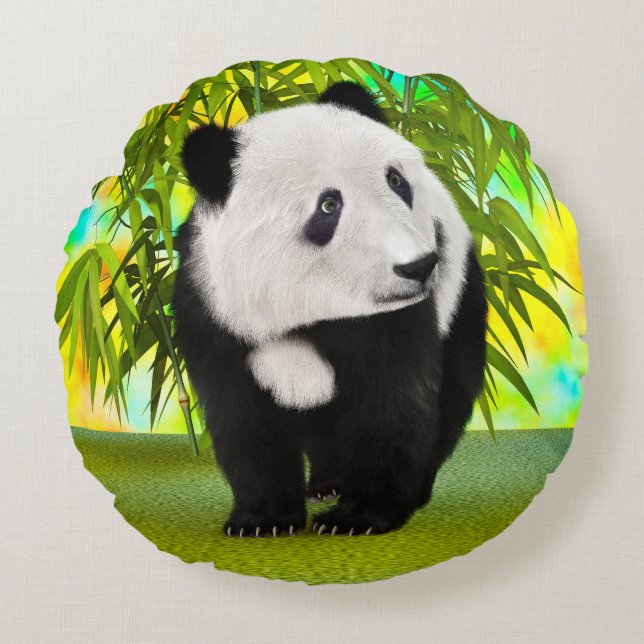 Cute Panda Bear Kawaii Animal Lover Perfect Gift Round Cushion (Front)