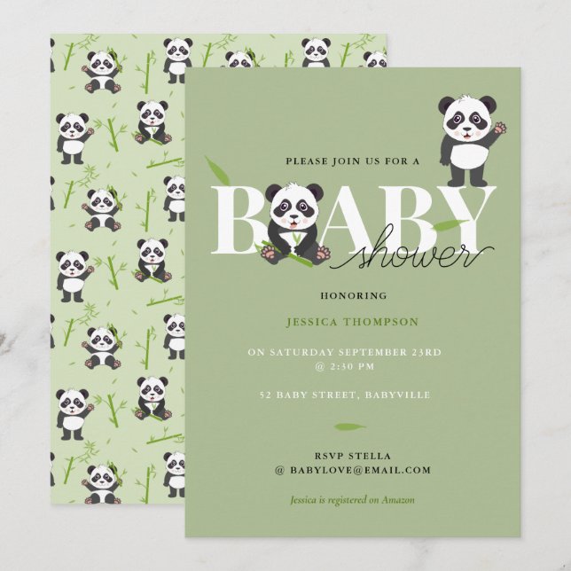 Cute Panda Bear Kawaii Gender Neutral Baby Shower Invitation (Front/Back)
