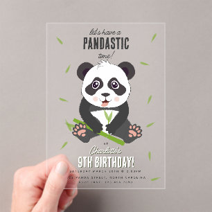 Cute Panda Bear Kawaii Kids Birthday Party Acrylic Invitations