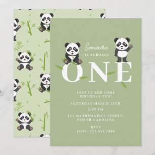 Cute Panda Bear Kawaii Kids First One Birthday Invitation