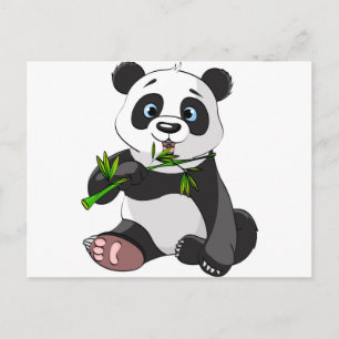 cute,panda bear,kids,animated,happy, eating bamboo postcard