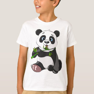 cute,panda bear,kids,animated,happy, eating bamboo T-Shirt