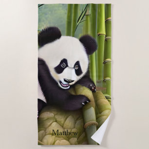 Cute Panda Bear Kids Monogram Beach Towel