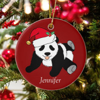Cute Panda Bear Kids Monogram Red Christmas