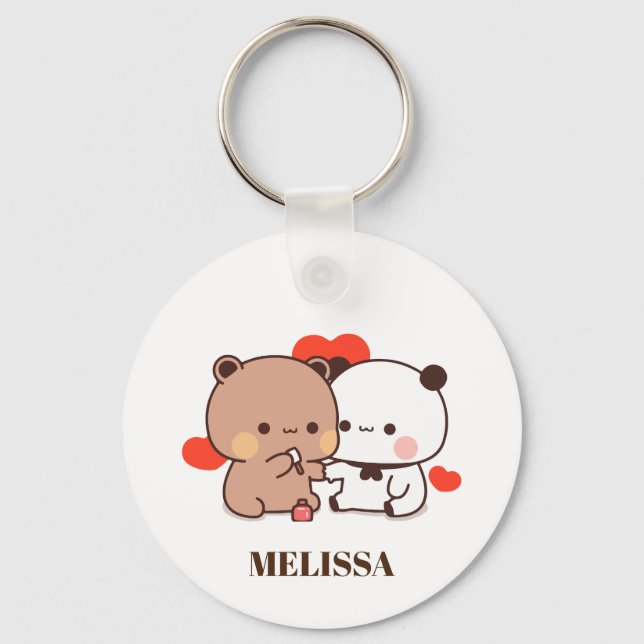 Cute Panda Bear Love Monogram Key Ring (Front)