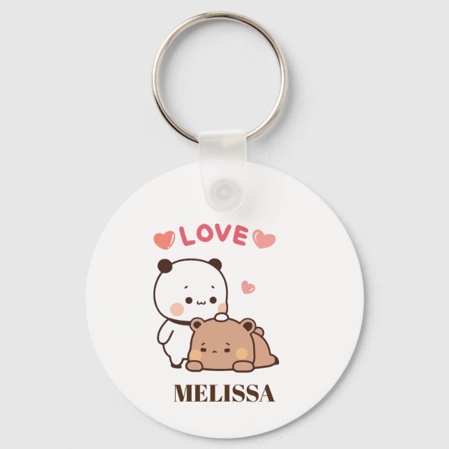 Cute Panda Bear Love Monogram Key Ring (Front)