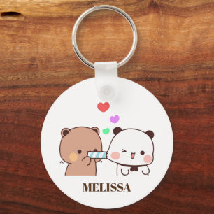 Cute Panda Bear Love Monogram Key Ring